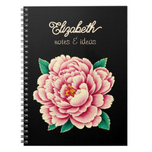Vintage Rosa Peony Flower Black Lycklig Mors dag Anteckningsbok