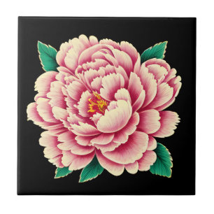 Vintage Rosa Peony Flower Kakelplatta