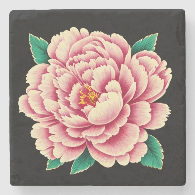 Vintage Rosa Peony Flower Stenunderlägg (Framsidan)