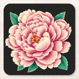 Vintage Rosa Peony Flower Underlägg Papper Kvadrat