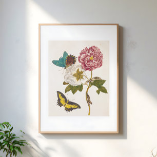 Vintage rosa peonyblomma, blomsterillustration poster