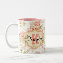 vintage rosa personlig blomster Två-Tonad mugg