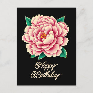 Vintage Rosa Pion Blomma Glad Födelsedag Vykort