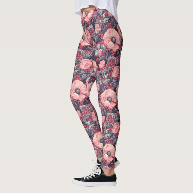 Vintage Rosa Poppies Blommigt Leggings (Vänster)