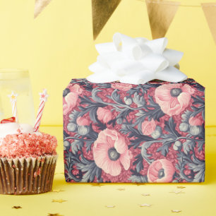 Vintage Rosa Poppies Blommigt Presentpapper