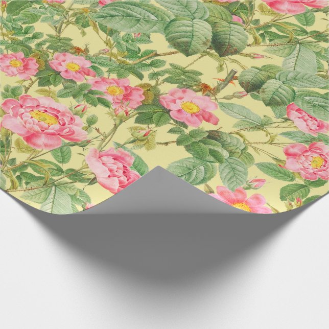 Vintage Rosa presentpapper i smörkrämgul (Hörn)