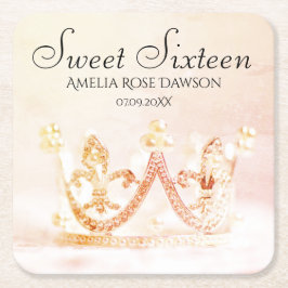 Vintage Rosa Prinsessa Krona Sweet Sixteen-fest Underlägg Papper Kvadrat