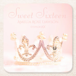 Vintage rosa prinsessakrona Sweet Sixteen festlig Underlägg Papper Kvadrat