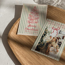 Vintage Rosa Red Grönt Ritad Bows Träd jul