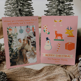 Vintage Rosa Red Illustrated jul Retro Roligt Julkort