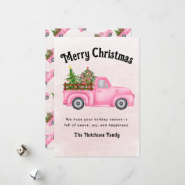 Vintage rosa Red lastbil Julgran Merry Julkort