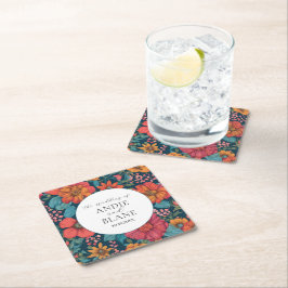 Vintage Rosa Romantic Bröllop Underlägg Papper Kvadrat