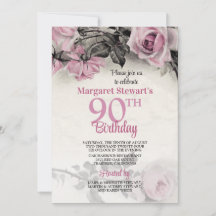 Vintage Rosa ros 90:e födelsedagsinbjudan