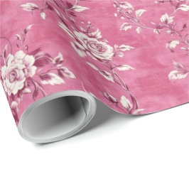 Vintage Rosa Ros Blommig Chinoiserie Decoupage Presentpapper