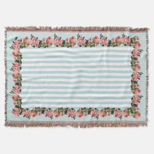 Vintage  Rosa ros Blommigt Damask Rand Mysfilt (Framsidan)