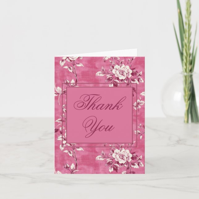 Vintage Rosa ros Blommigt Tackkort (Framsida)