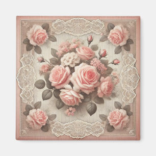 Vintage Rosa ros Blommigten Shabby chic Magnet
