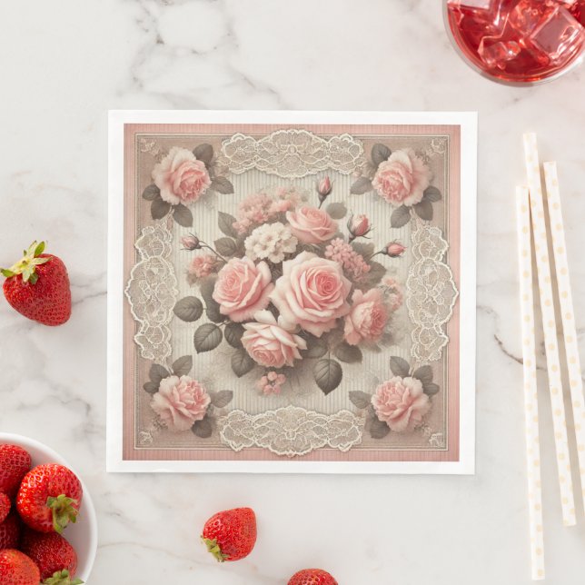 Vintage Rosa ros Blommigten Shabby chic Pappersservett (Insitu)