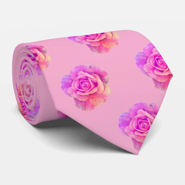 Vintage Rosa Ros Blommönster Present Festgåva Slips (Rullad)