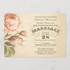 vintage rosa ros botaniska bröllopsinbjudan inbjudningar
