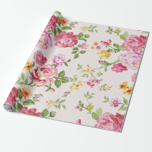 Vintage Rosa ros Bouquet Blommönster Presentpapper