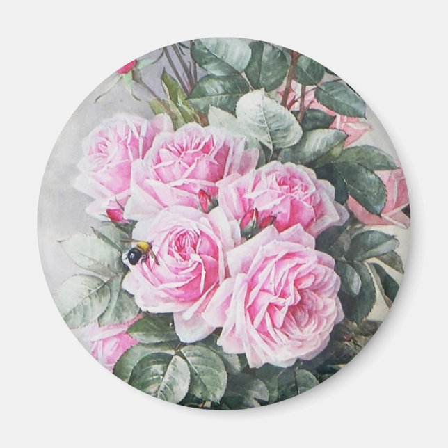 Vintage Rosa ros Bouquet Magnet (Framsidan)