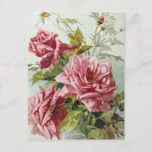 Vintage Rosa ros Bouquet Vykort