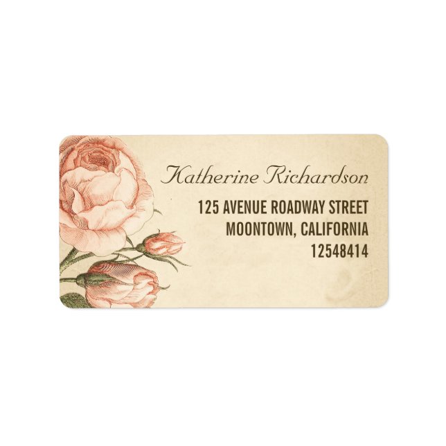 vintage rosa ros bröllop adressetiketter (Framsidan)