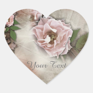 Vintage Rosa ros Bröllop Gift Seal Hjärtformat Klistermärke