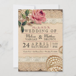Vintage Rosa ros bröllopsinbjudningar Inbjudningar