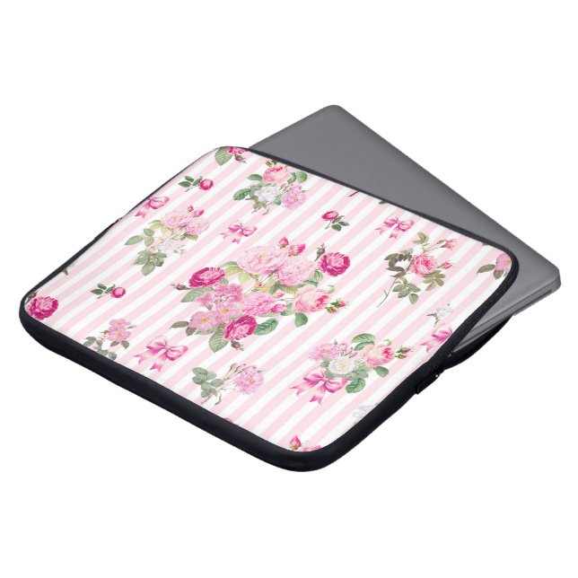 Vintage Rosa ros Coquette Bow Rand Laptop Fodral (Framsida topp)