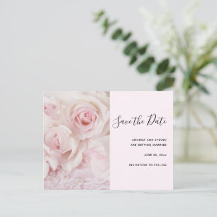 Vintage Rosa ros & Elegant Snöre - Spara datum Inbjudan Vykort