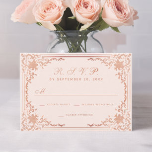Vintage Rosa ros Guld Elegant Calligraphy Bröllop OSA Kort
