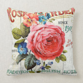 Vintage rosa ros hemmabruk kudde