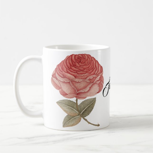 Vintage rosa ros illustration kaffemugg (Vänster)