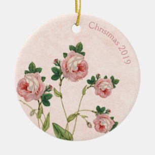 Vintage Rosa ros jul Julgransprydnad Keramik