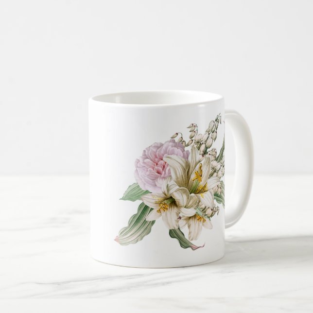 Vintage Rosa ros Lily Bouquet Namn Kaffemugg (Framsida höger)