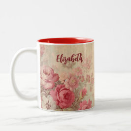 Vintage Rosa ros Mugg | Ditt namn |