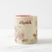 Vintage Rosa ros Mugg | Ditt namn |