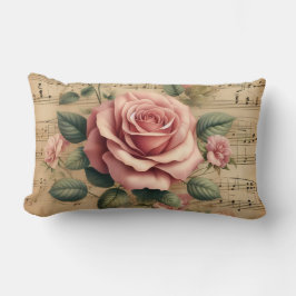 Vintage Rosa Ros Musiknoter Lumbal Kudd Lumbarkudde