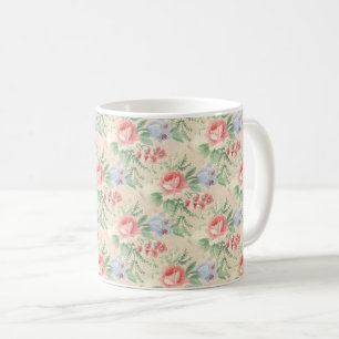 Vintage Rosa ros och Blå blomman Mönster Kaffemugg