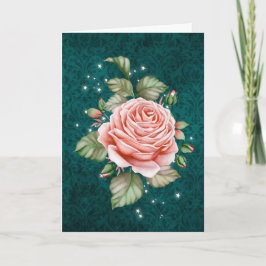 Vintage Rosa ros och Elegant Teal Thinking Kort