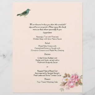 Vintage Rosa ros och Robin Bröllop Menu