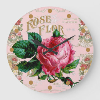 Vintage Rosa ros Parisisk Shabby chic Stor Klocka