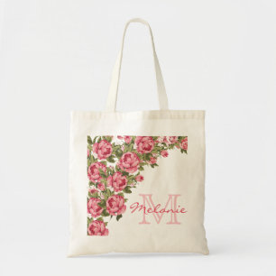 Vintage rosa ros Peonies namn, monogram Tygkasse