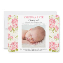 Vintage Rosa ros Photo Födelsedagsfest inbjudan