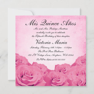 Vintage Rosa ros Quinceanera Födelsedagsfest Inbjudningar