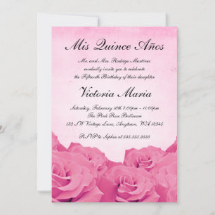Vintage Rosa ros Quinceanera Födelsedagsfest Inbjudningar
