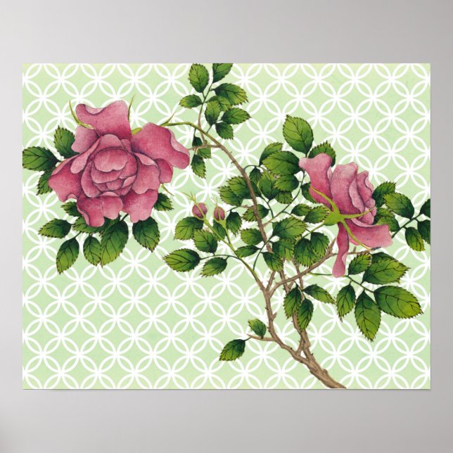 Vintage Rosa ros Retro Art Poster (Framsidan)