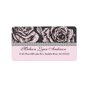 Vintage Rosa ros-returadressetikett Adressetikett